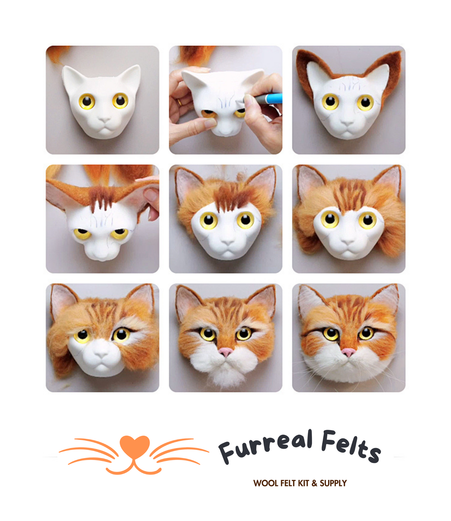 process of making needle felt cat